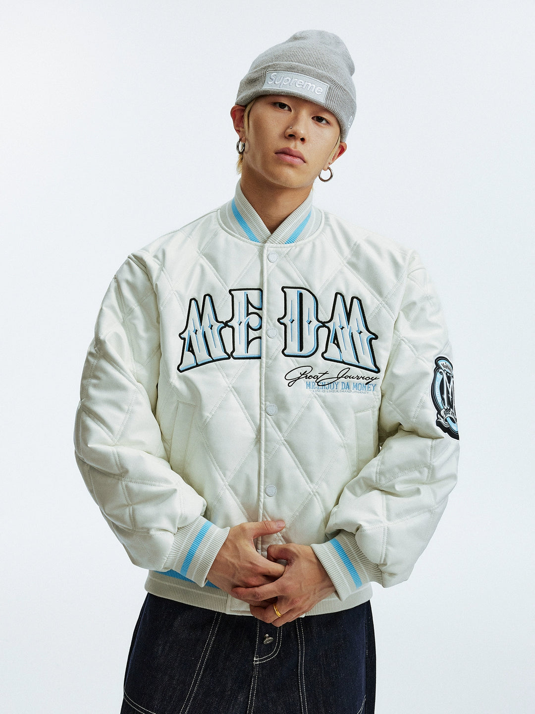 MEDM Diamond Quilted PU Leather Varsity Jacket | Face 3 Face