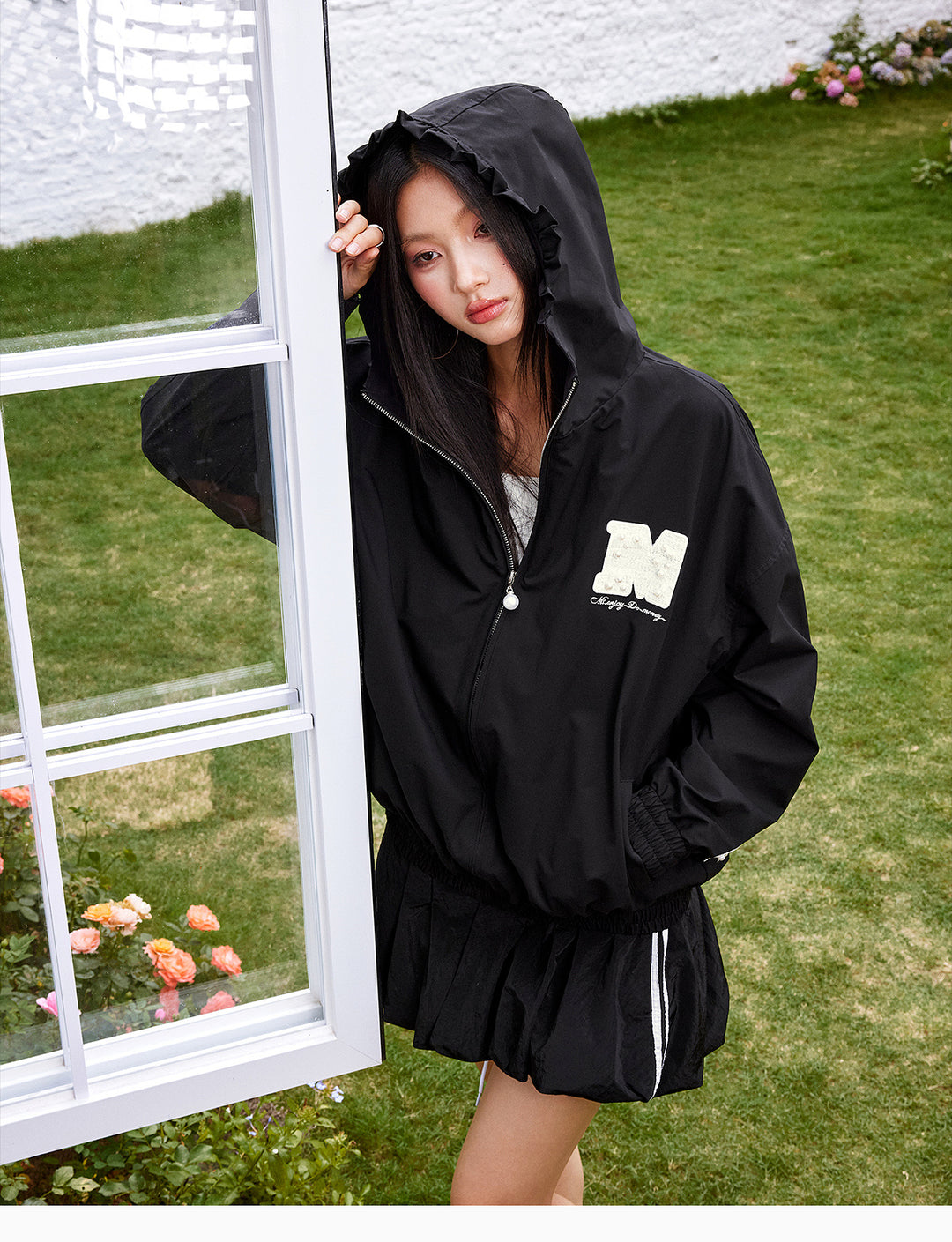 MEDM Pearl Logo Lace Hooded Zip Jacket | Face 3 Face