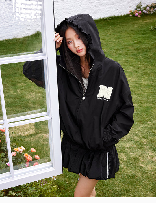 MEDM Pearl Logo Lace Hooded Zip Jacket | Face 3 Face