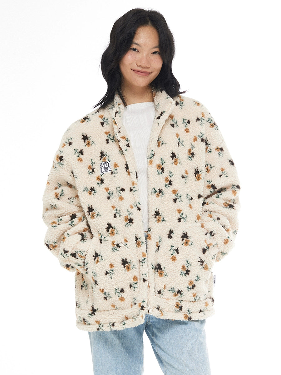 EMPTY REFERENCE Floral Pattern Sherpa Fleece Jacket | Face 3 Face