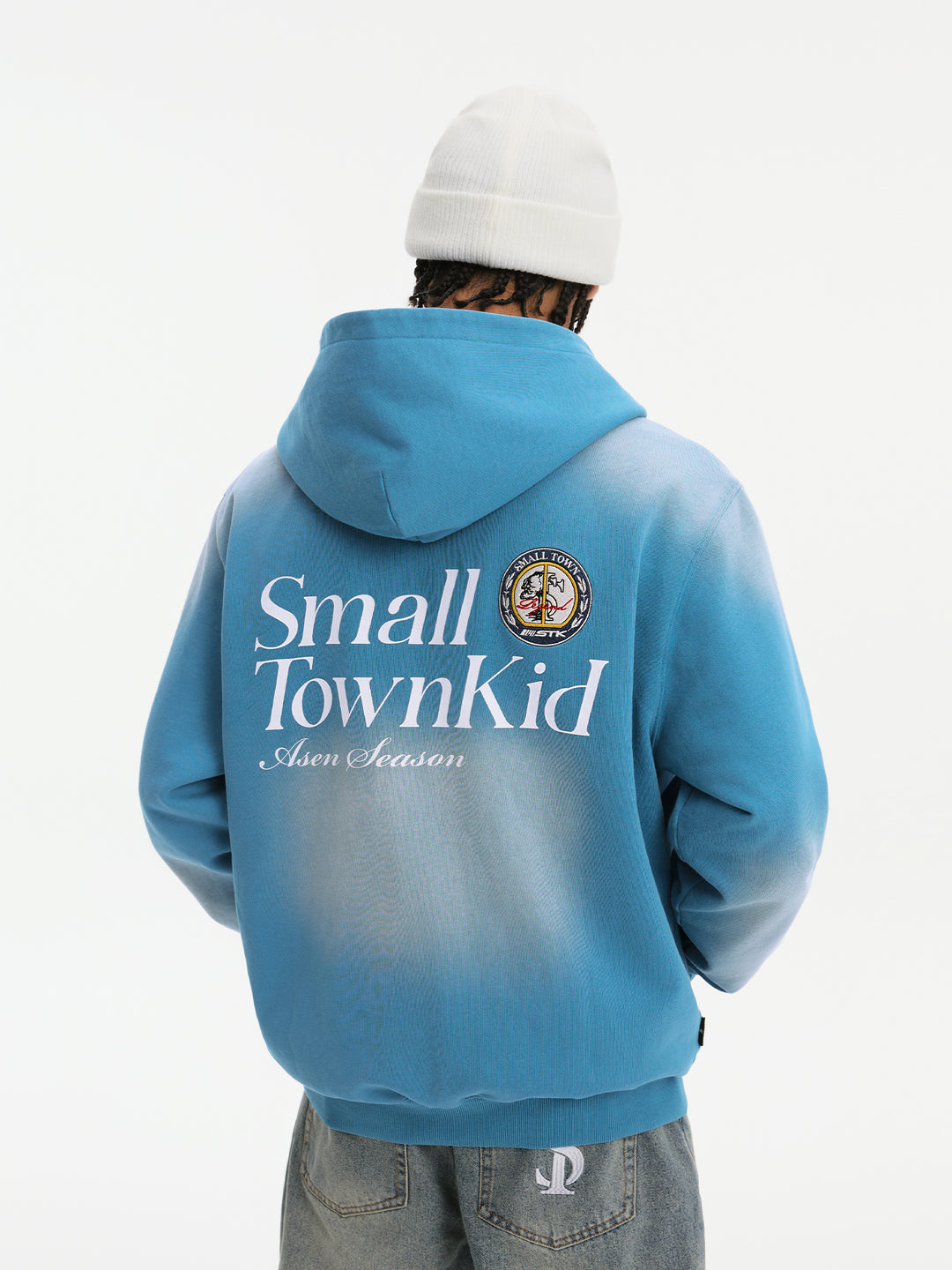 Small Town Kid Washed Badge Letter Printed Zip-Up Hoodie | Face 3 Face