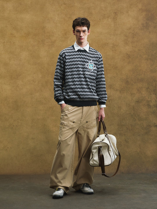 YADcrew Sequin Cross Flower Wave Pattern Knit Sweater | Face 3 Face