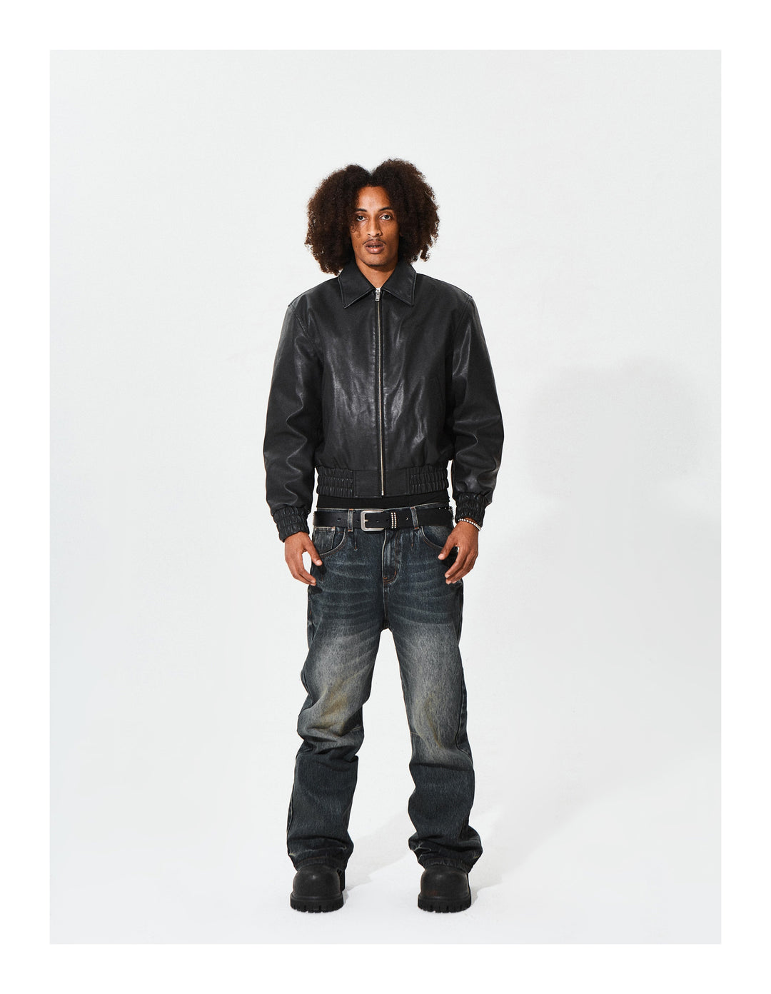 KARMANISTIC Graphic Embroidered Leather Short Bomber Jacket | Face 3 Face