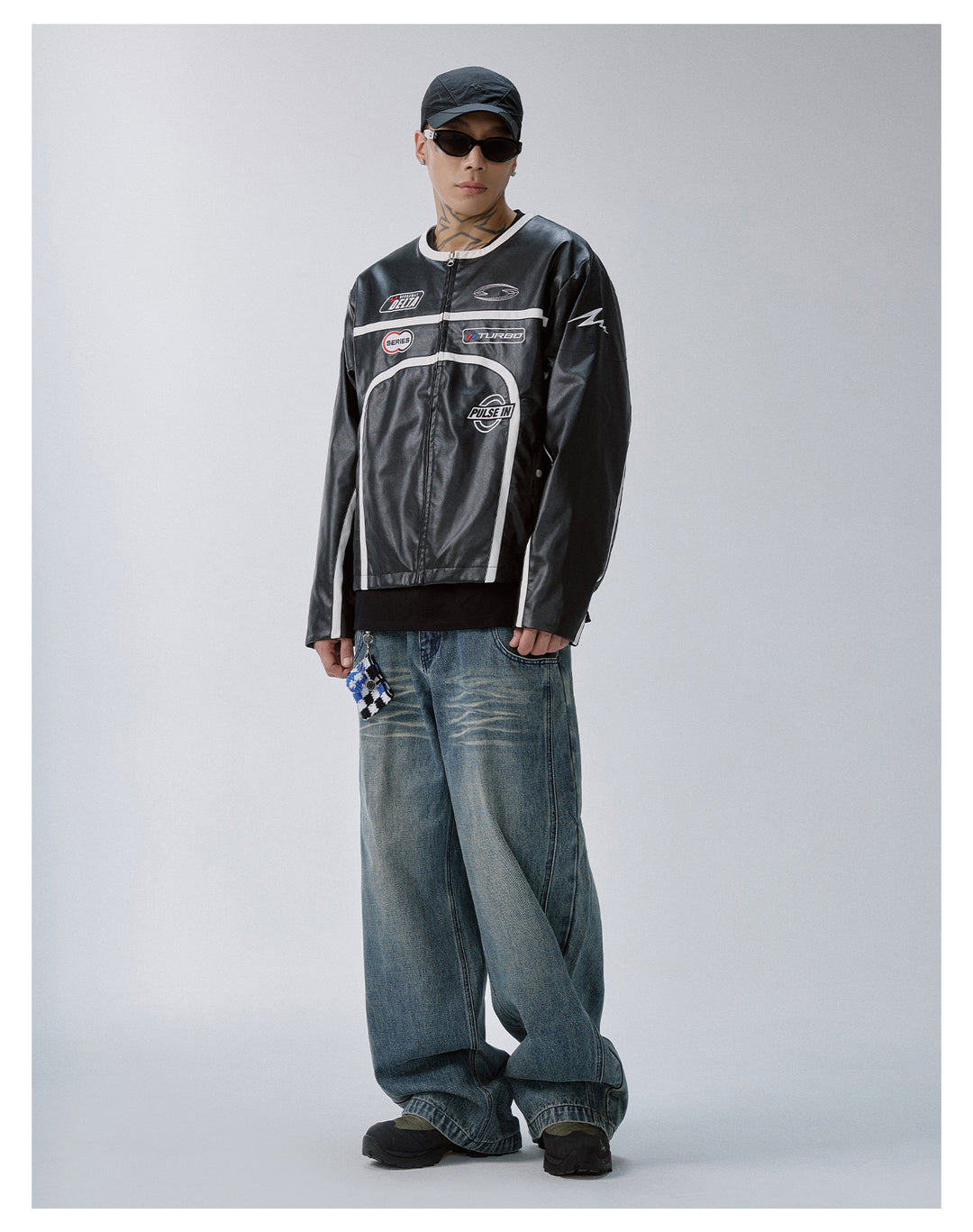 F2CE Striped Panel PU Leather Racing Jacket | Face 3 Face