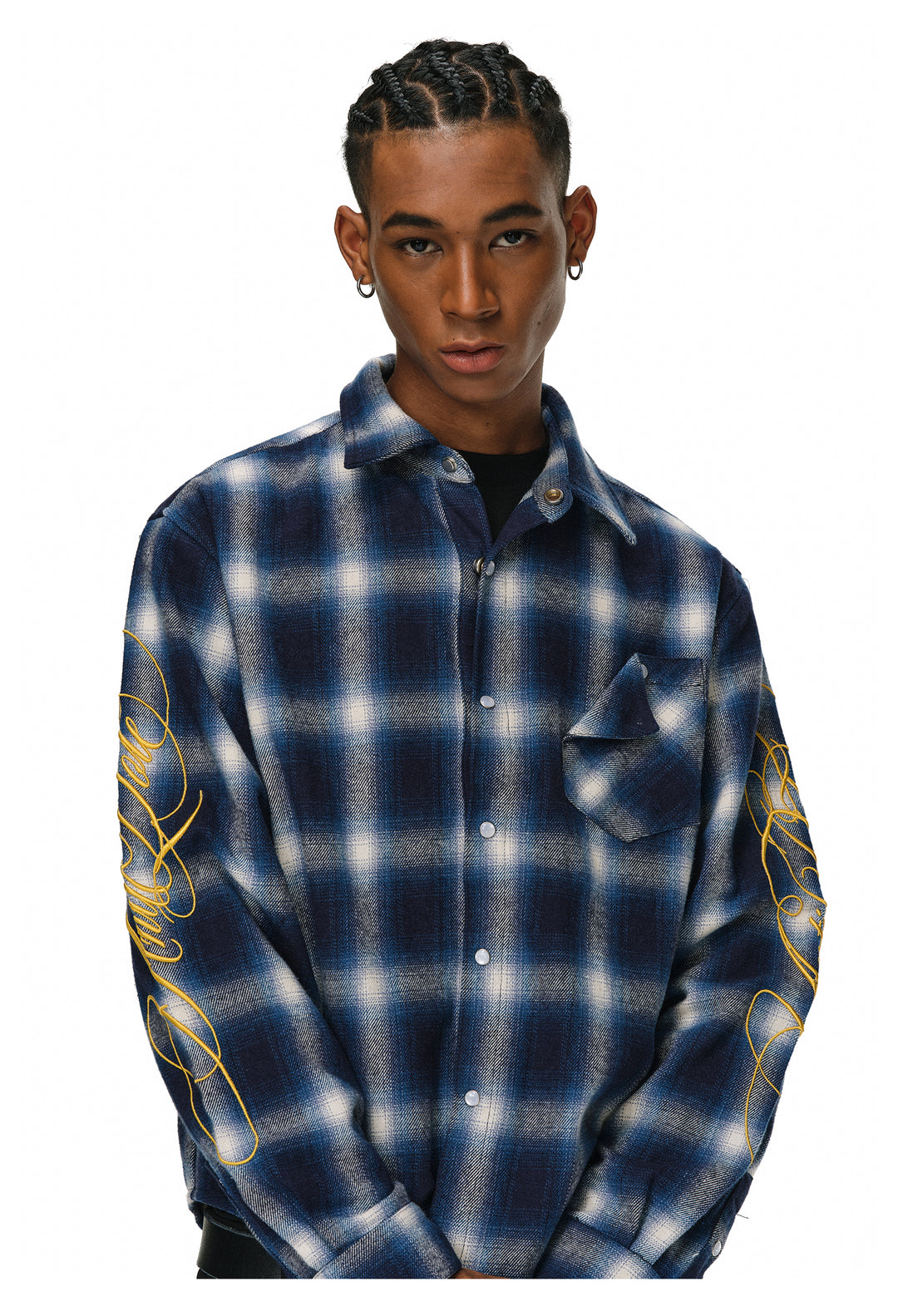ANTIDOTE Embroidered Flannel Plaid Long Sleeve Shirt | Face 3 Face