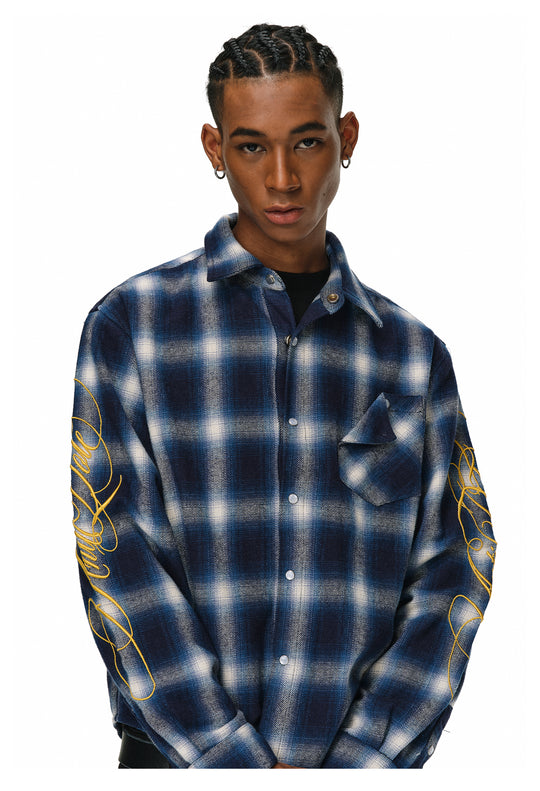 ANTIDOTE Embroidered Flannel Plaid Long Sleeve Shirt | Face 3 Face