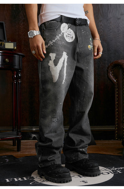 Small Town Kid 3D Printed Badge Washed Jeans | Face 3 Face