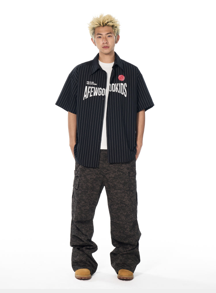 AFGK Striped Logo Print Short Sleeve Shirt | Face 3 Face