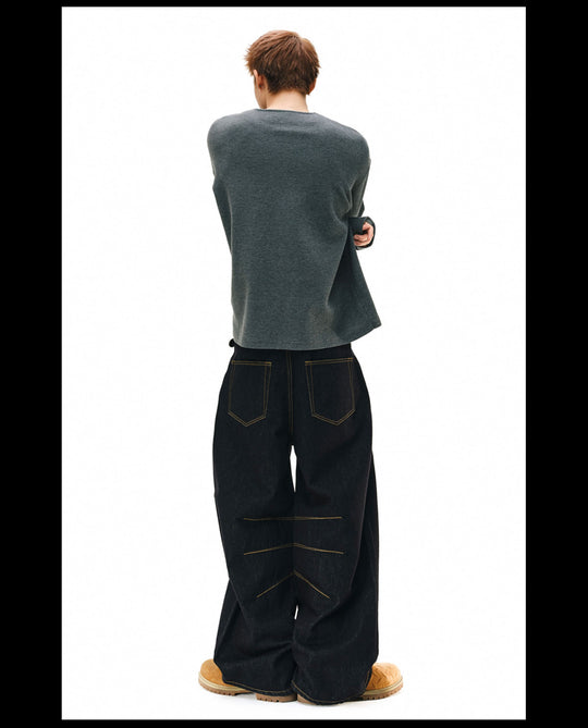 NOVACAM Yellow Stitch Baggy Jeans | Face 3 Face