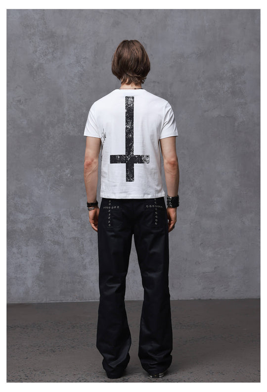 ANTIDOTE Faded Inverted Cross Back Print Short Sleeve Tee
