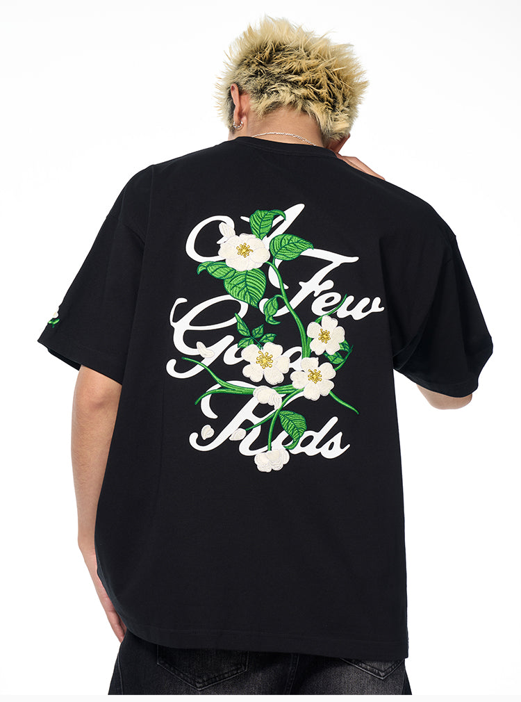 AFGK Flower Embroidered Logo Print Tee | Face 3 Face
