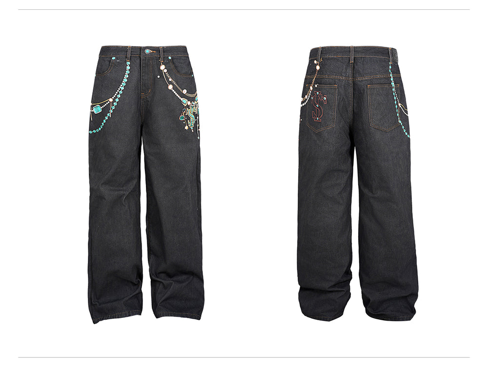Small Town Kid Turquoise Pearl Chain 3D Printed Jeans | Face 3 Face