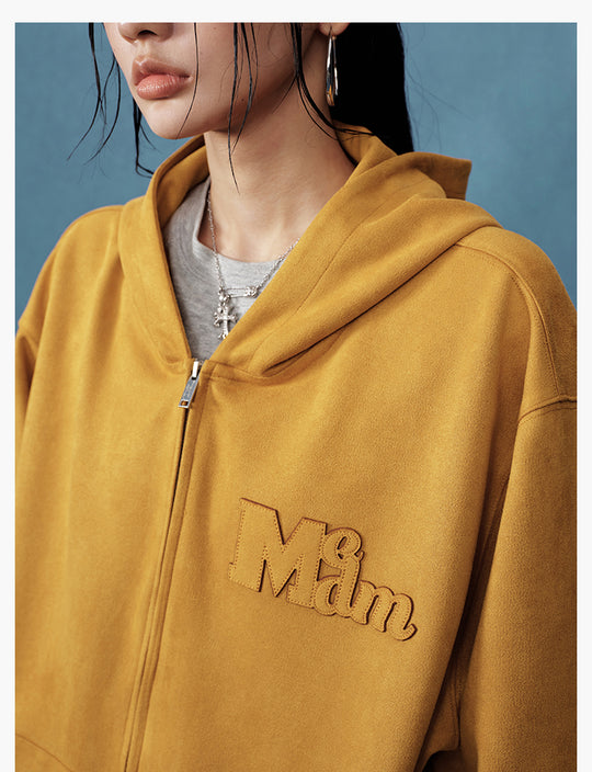 MEDM Suede Logo Patch Zip-Up Hoodie | Face 3 Face