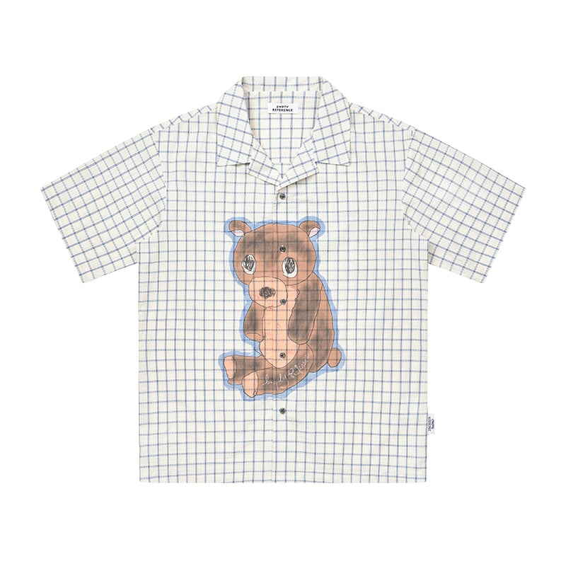 EMPTY REFERENCE Hand Painted Bear Print Plaid Short Sleeve Shirt | Face 3 Face