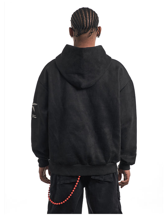 F3F Select Embroidered Faux Suede Hoodie | Face 3 Face