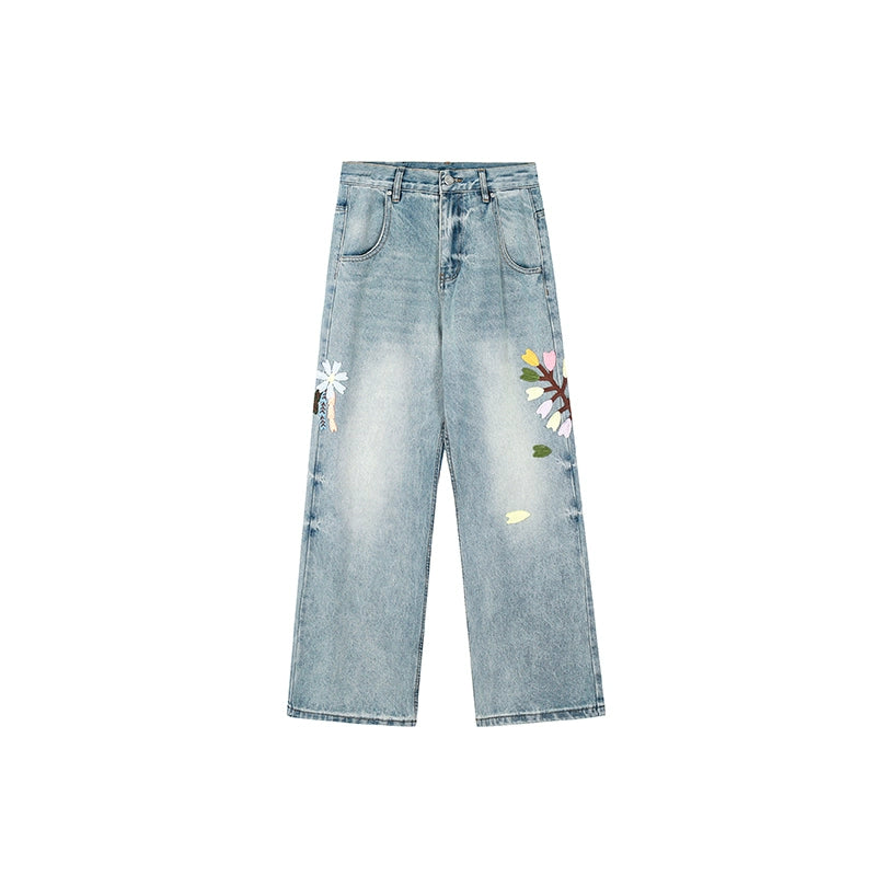Achock Washed Flower Embroidered Jeans | Face 3 Face