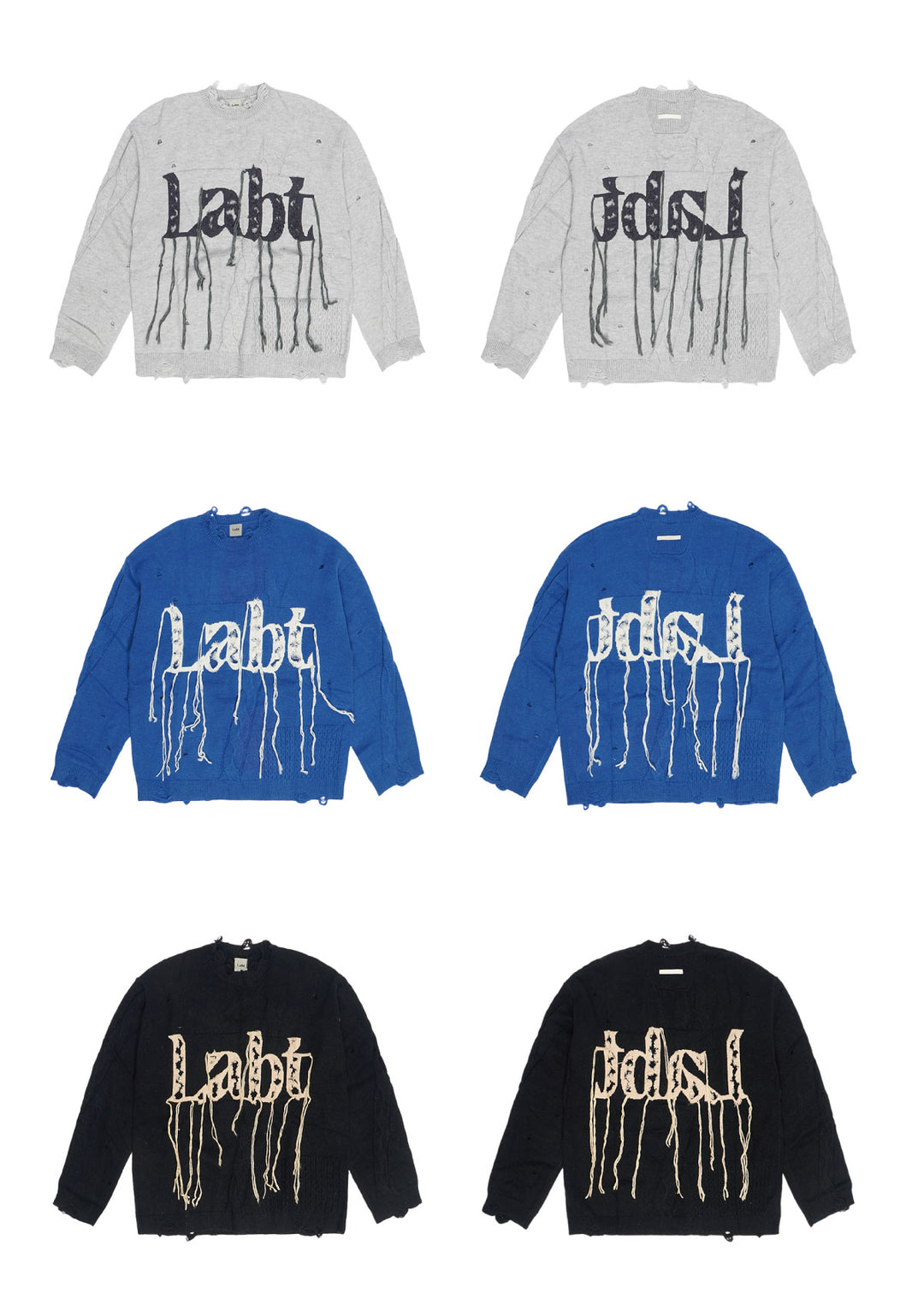 Labt Fringe Lanyard Logo Distressed Knit Sweater | Face 3 Face
