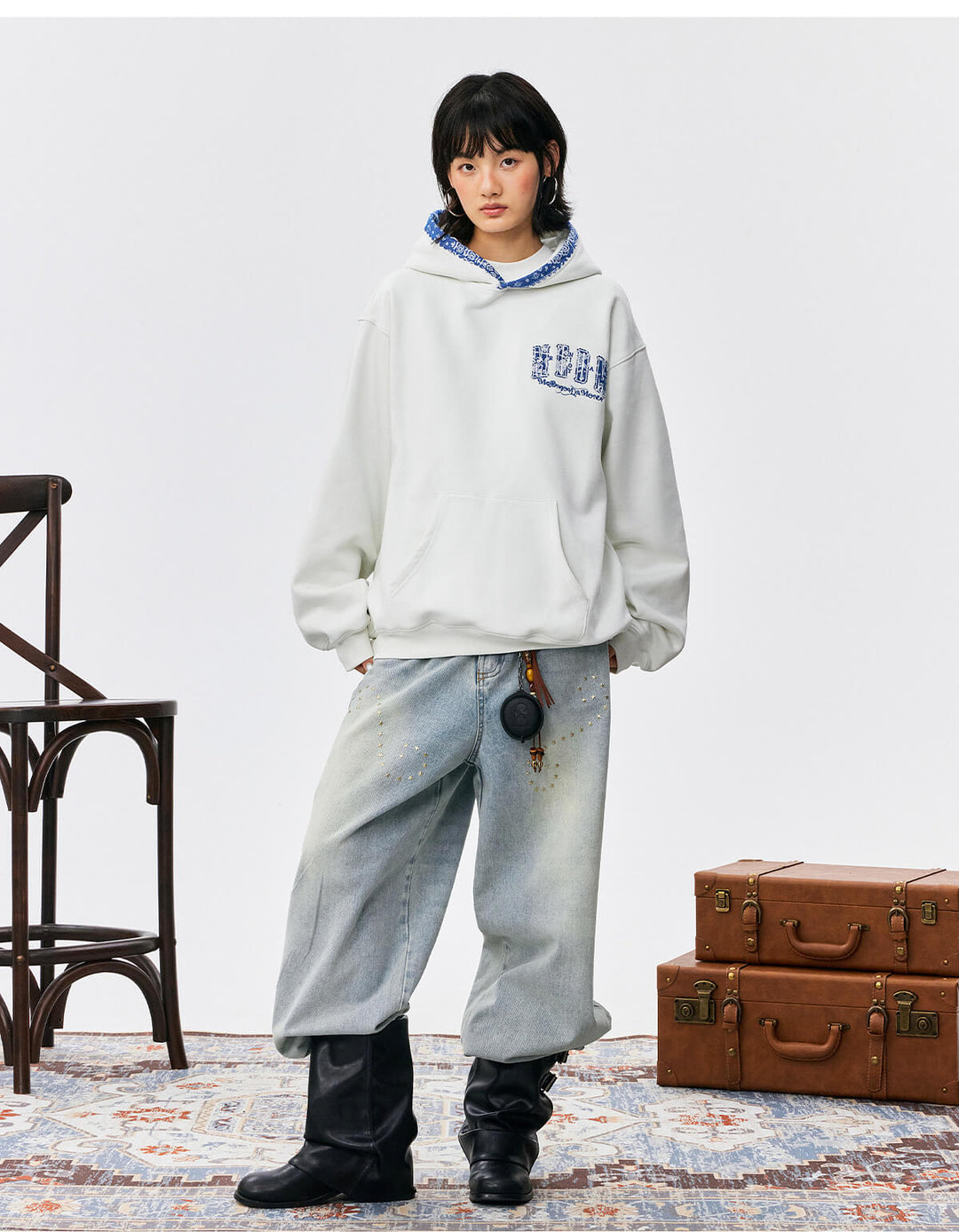 MEDM Ethnic Paisley Patch Embroidered Hoodie | Face 3 Face