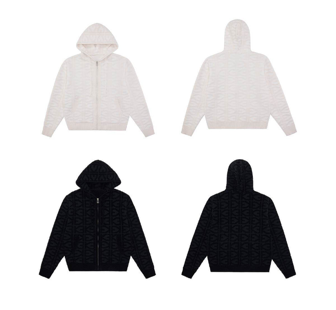 EVILKNIGHT(EK) Jacquard Logo Knit Zip Up Hoodie