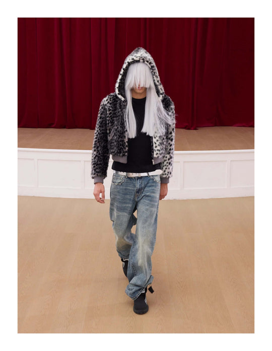 KARMANISTIC Leopard Fur Hooded Jacket | Face 3 Face