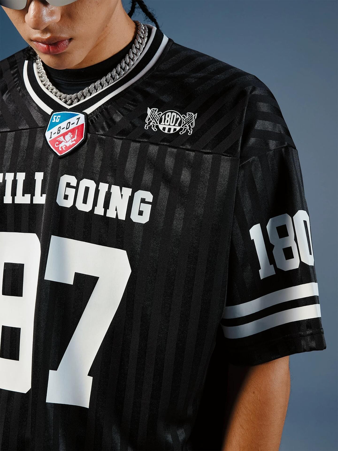 1807 Number Print Striped Short Sleeve Hockey Jersey | Face 3 Face