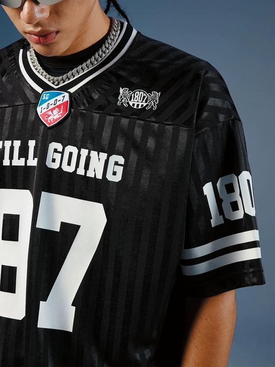 1807 Number Print Striped Short Sleeve Hockey Jersey | Face 3 Face