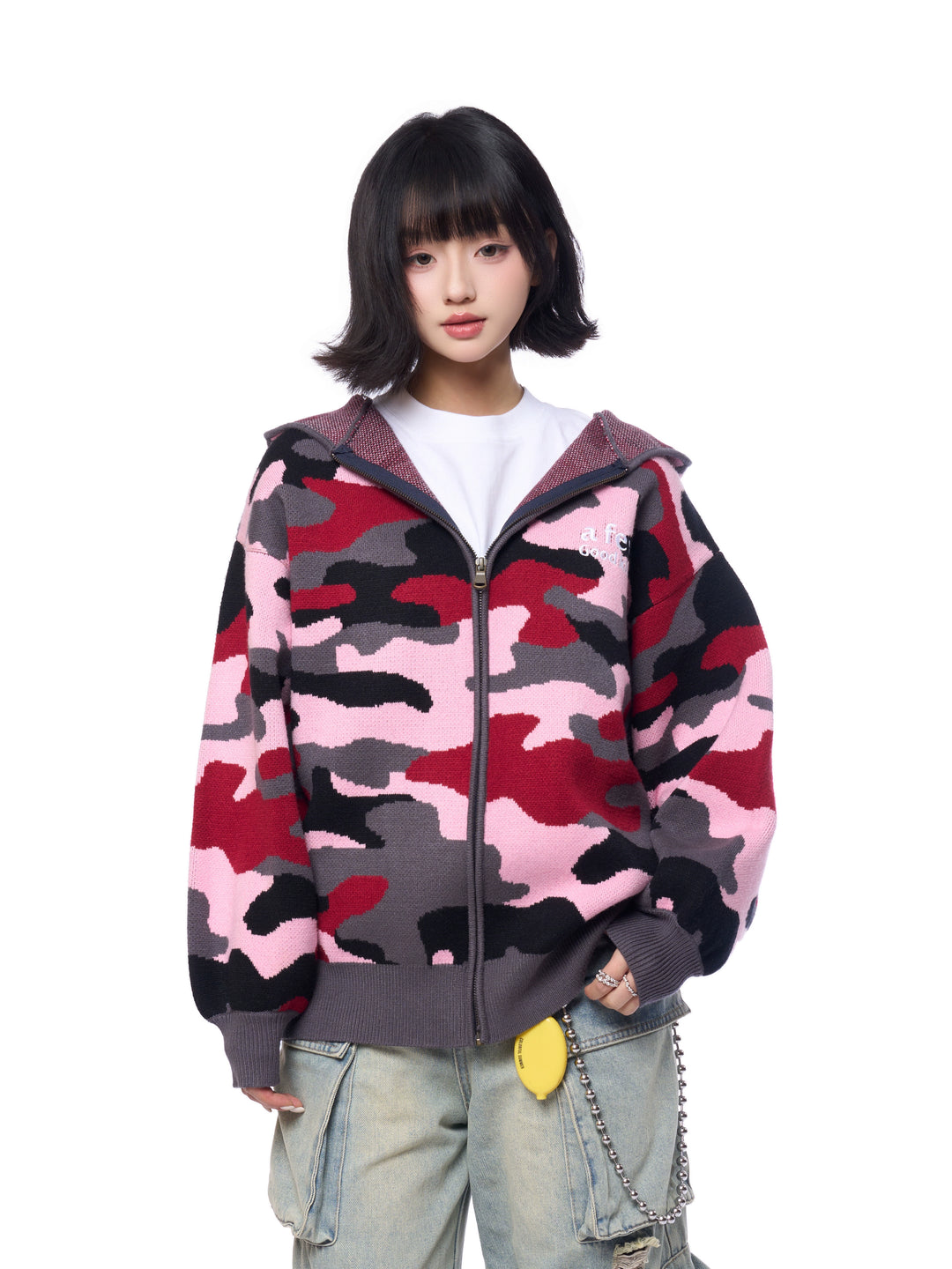 AFGK Pink Camouflage Zip-Up Knit Hoodie | Face 3 Face