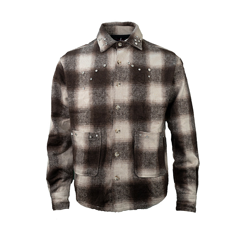TGFCLUB Plaid Embroidered Rhinestone Long Sleeve Shirt | Face 3 Face