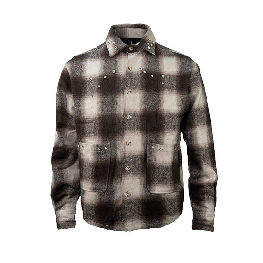 TGFCLUB Plaid Embroidered Rhinestone Long Sleeve Shirt | Face 3 Face