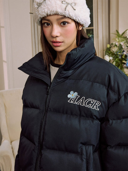 Harsh and Cruel Flowers Embroidery Puffer Jacket | Face 3 Face