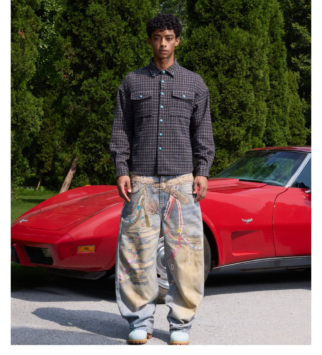 S45 Turquoise Button Plaid Long Sleeve Shirt | Face 3 Face