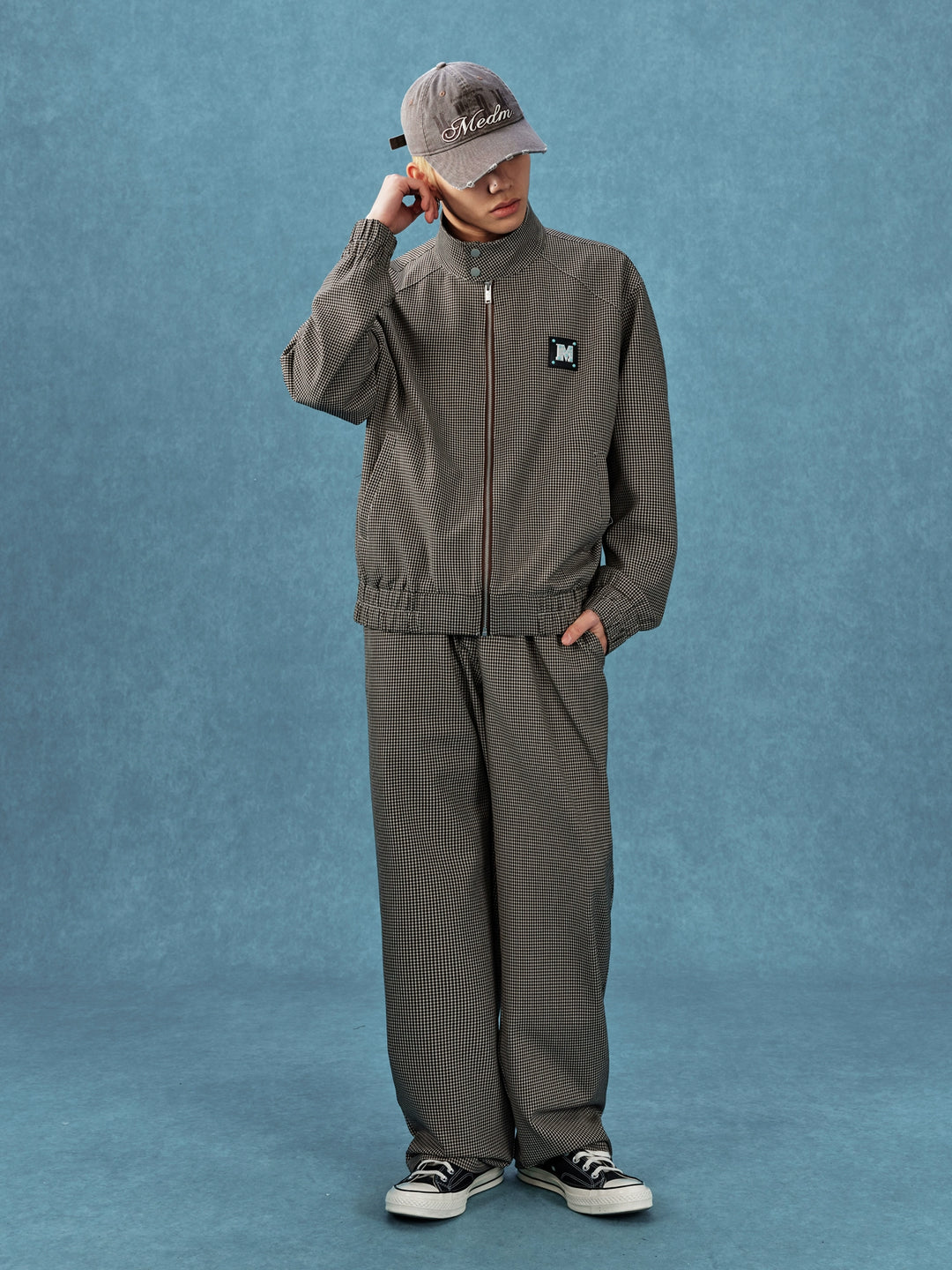 MEDM Houndstooth Leather Logo Track Jacket | Face 3 Face