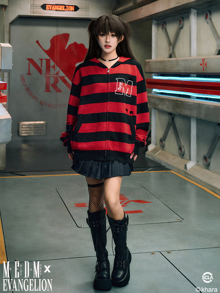 MEDM x EVA Lilith Stripe Zip-Up Knit Hoodie | Face 3 Face