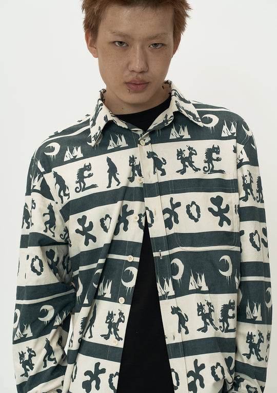 EVILKNIGHT(EK) Ethnic Print Striped Long Sleeve Shirt | Face 3 Face