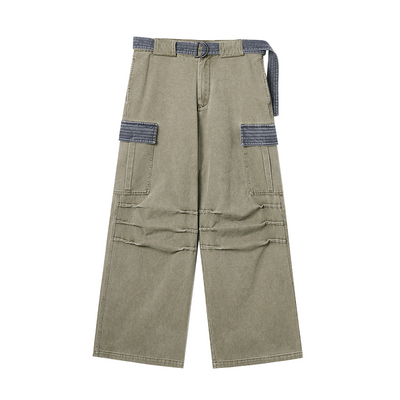 JHYQ Contrast Color Pleated Baggy Cargo Pants | Face 3 Face