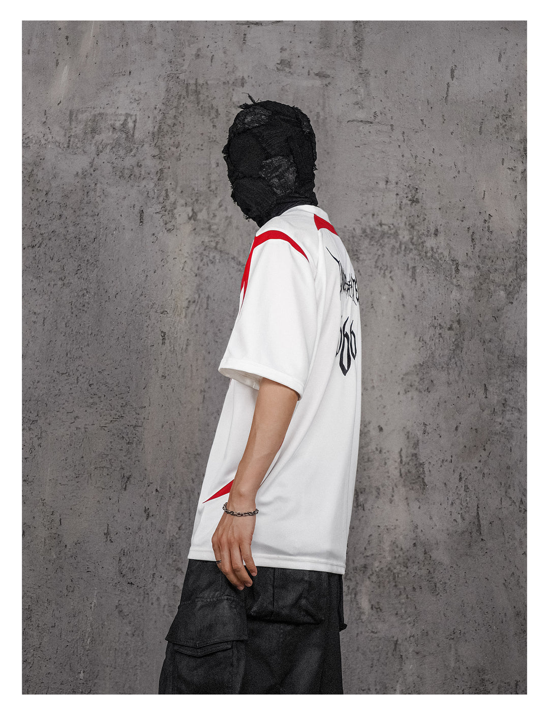UNDERWATER White and Red Deconstructed Patchwork Embroidered Jersey Tee | Face 3 Face