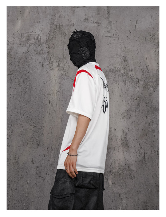UNDERWATER White and Red Deconstructed Patchwork Embroidered Jersey Tee | Face 3 Face