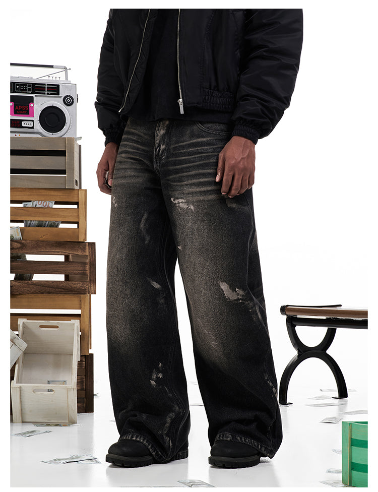 F3F Select Dirty Dye Whisker Black Washed Baggy Jeans | Face 3 Face