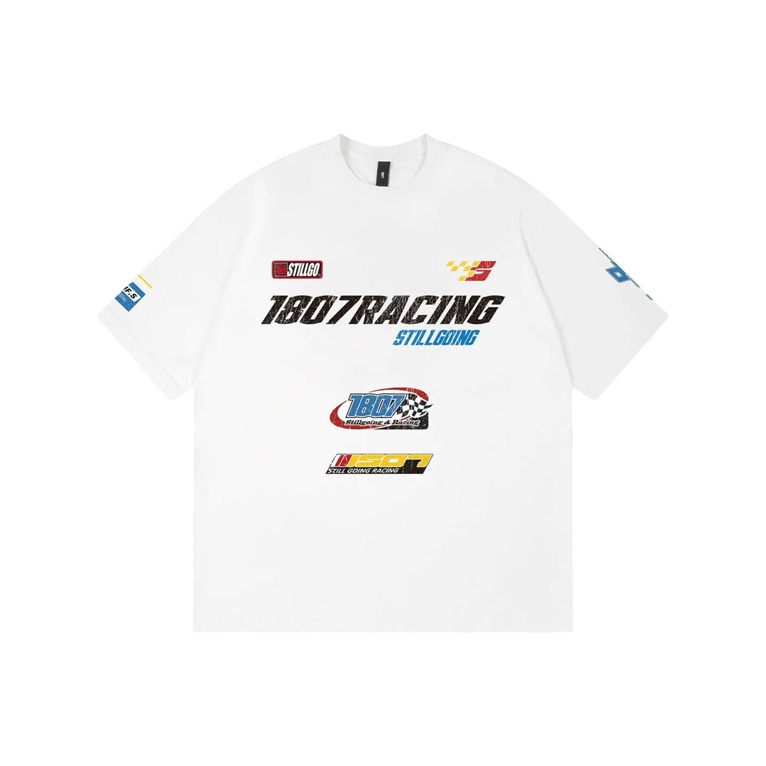 1807 Racing Distressed Print Washed Short Sleeve Tee | Face 3 Face