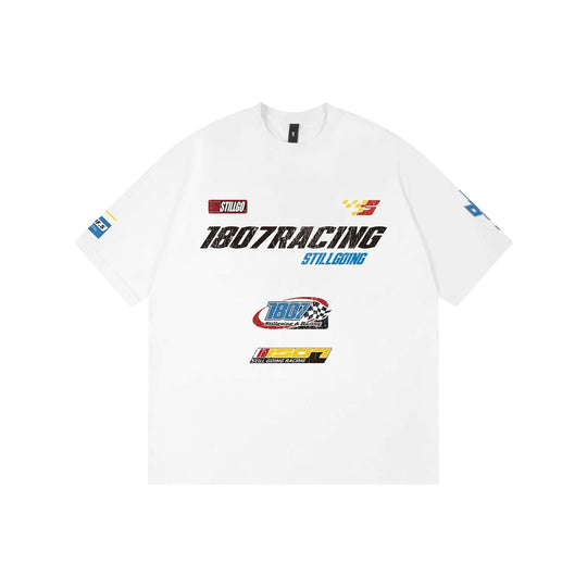 1807 Racing Distressed Print Washed Short Sleeve Tee | Face 3 Face