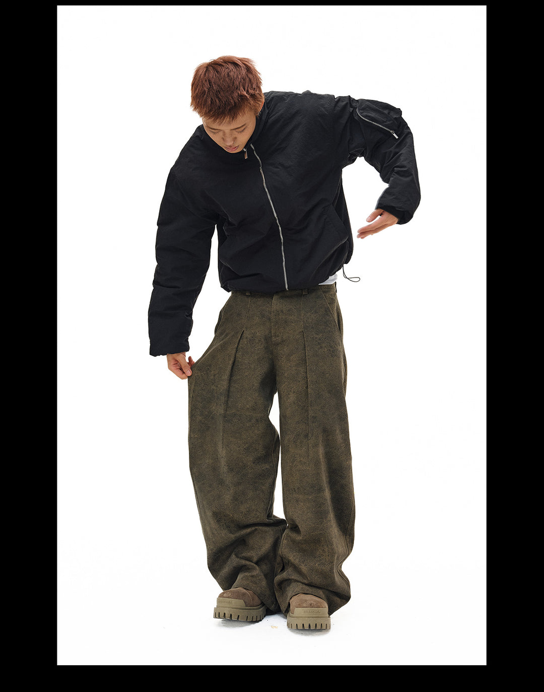 NOVACAM Brown Washed Tuck Baggy Pants | Face 3 Face