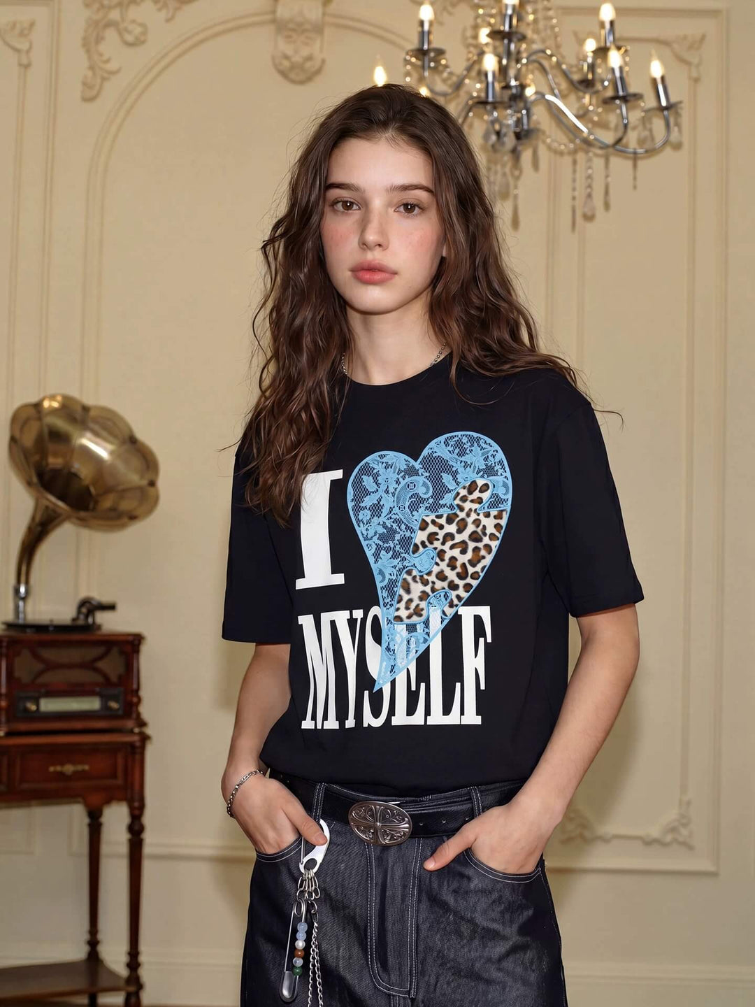 YADcrew Heart Puzzle Patchwork Lace Leopard Tee | Face 3 Face