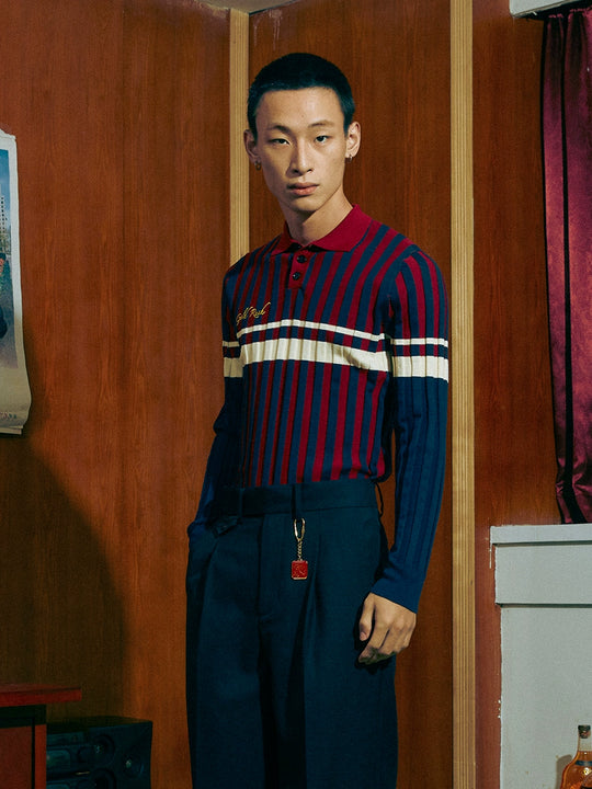 SOD Co. Rib Knit Striped Polo Shirt | Face 3 Face