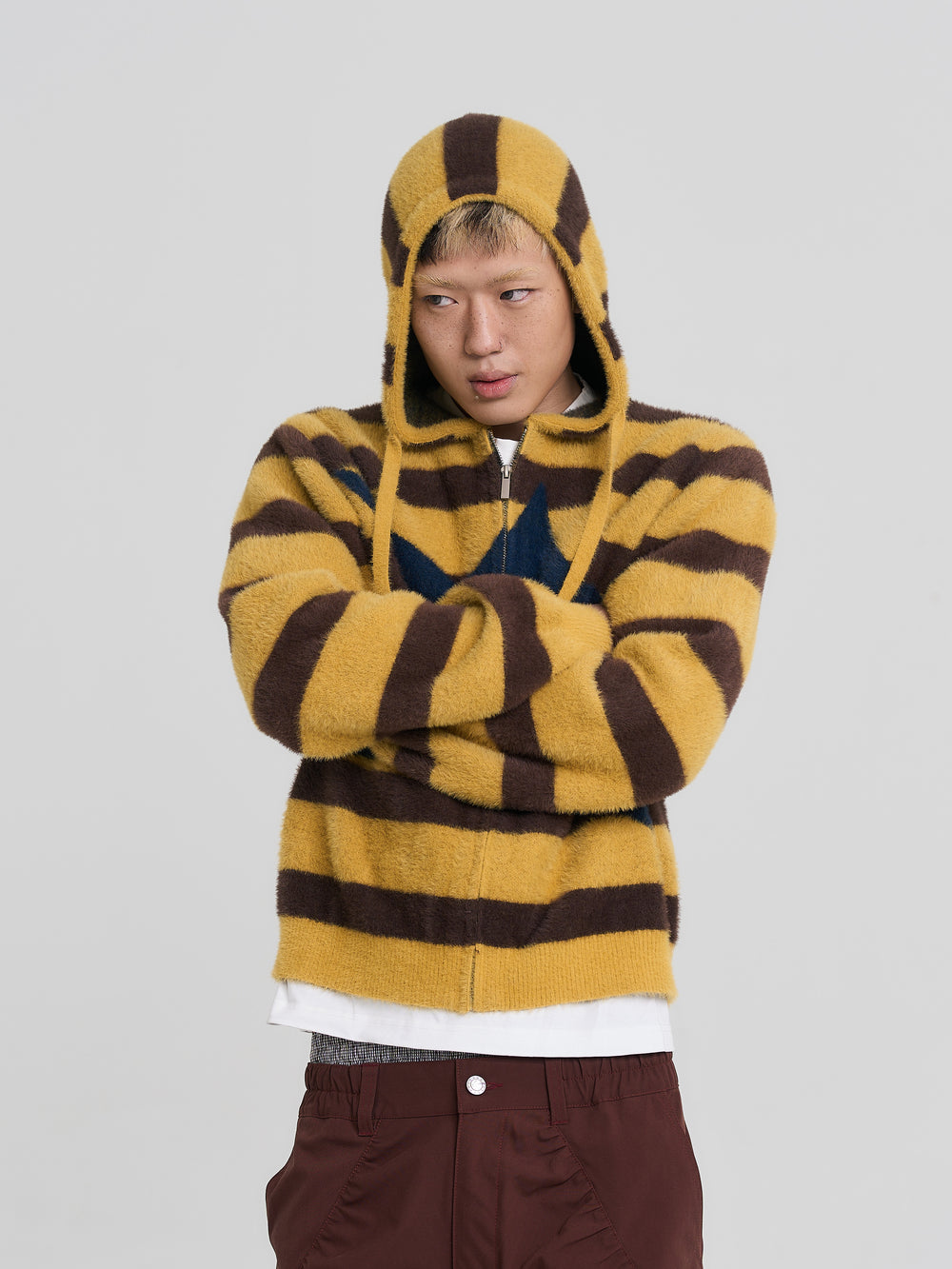 EVILKNIGHT(EK) Striped Star Knit Zip-Up Hoodie | Face 3 Face