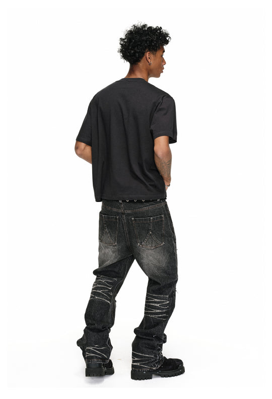 ANTIDOTE Irregular Torn Hole Washed Flared Jeans | Face 3 Face