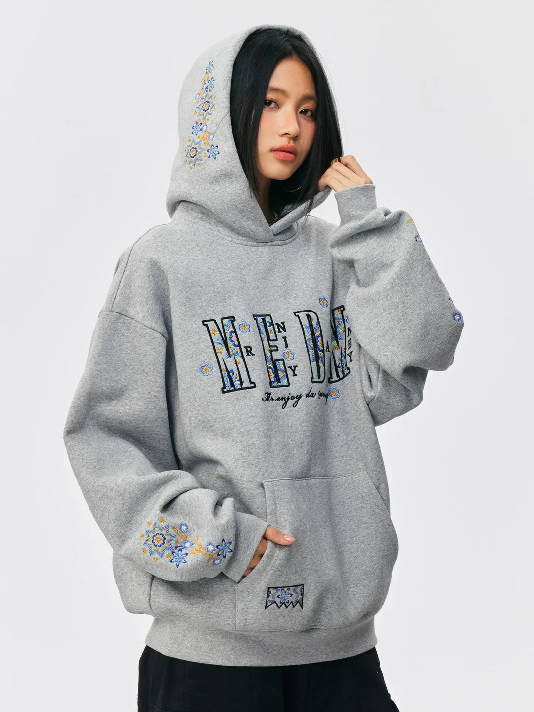 MEDM Ethnic Flower Embroidered Hoodie | Face 3 Face