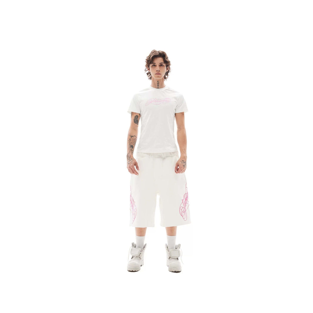 KARMANISTIC 3D Letter Embroidered Baggy Sweat Shorts | Face 3 Face