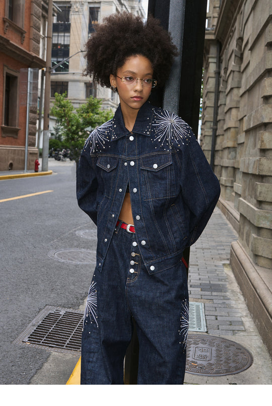 STEEPC Fireworks Rhinestone Denim Jacket | Face 3 Face