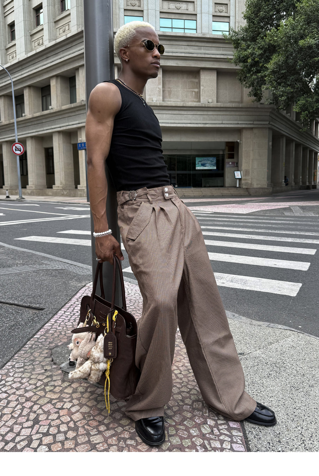 STEEPC Houndstooth Tucked Baggy Suit Pants | Face 3 Face