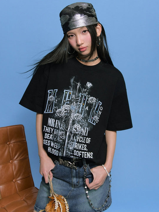 MEDM Sword and Rose Multicolor Diamond Tee | Face 3 Face